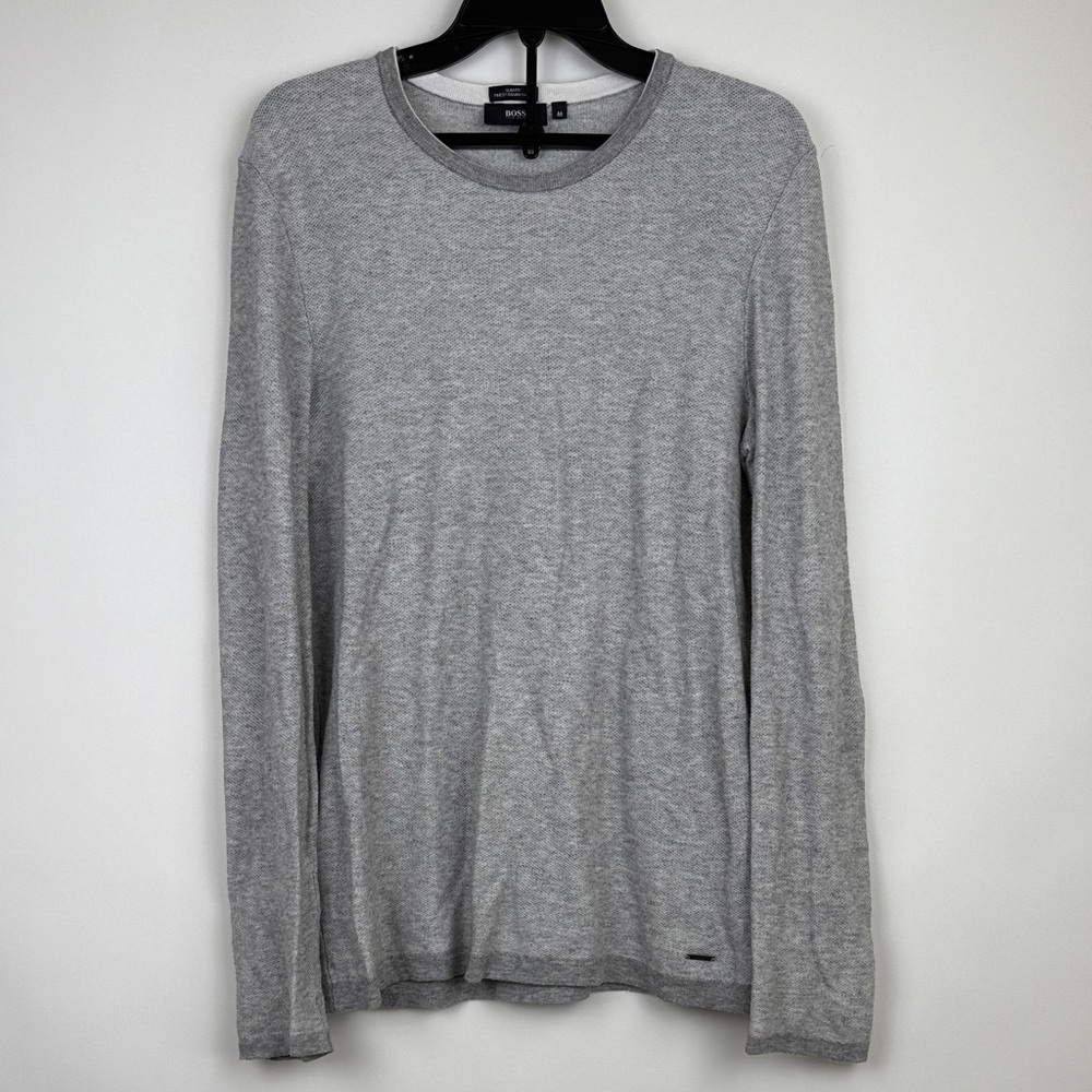 Hugo Boss Men’s Slim Fit Finest Italian Yarn Crewneck Sweater Shirt Gray Medium